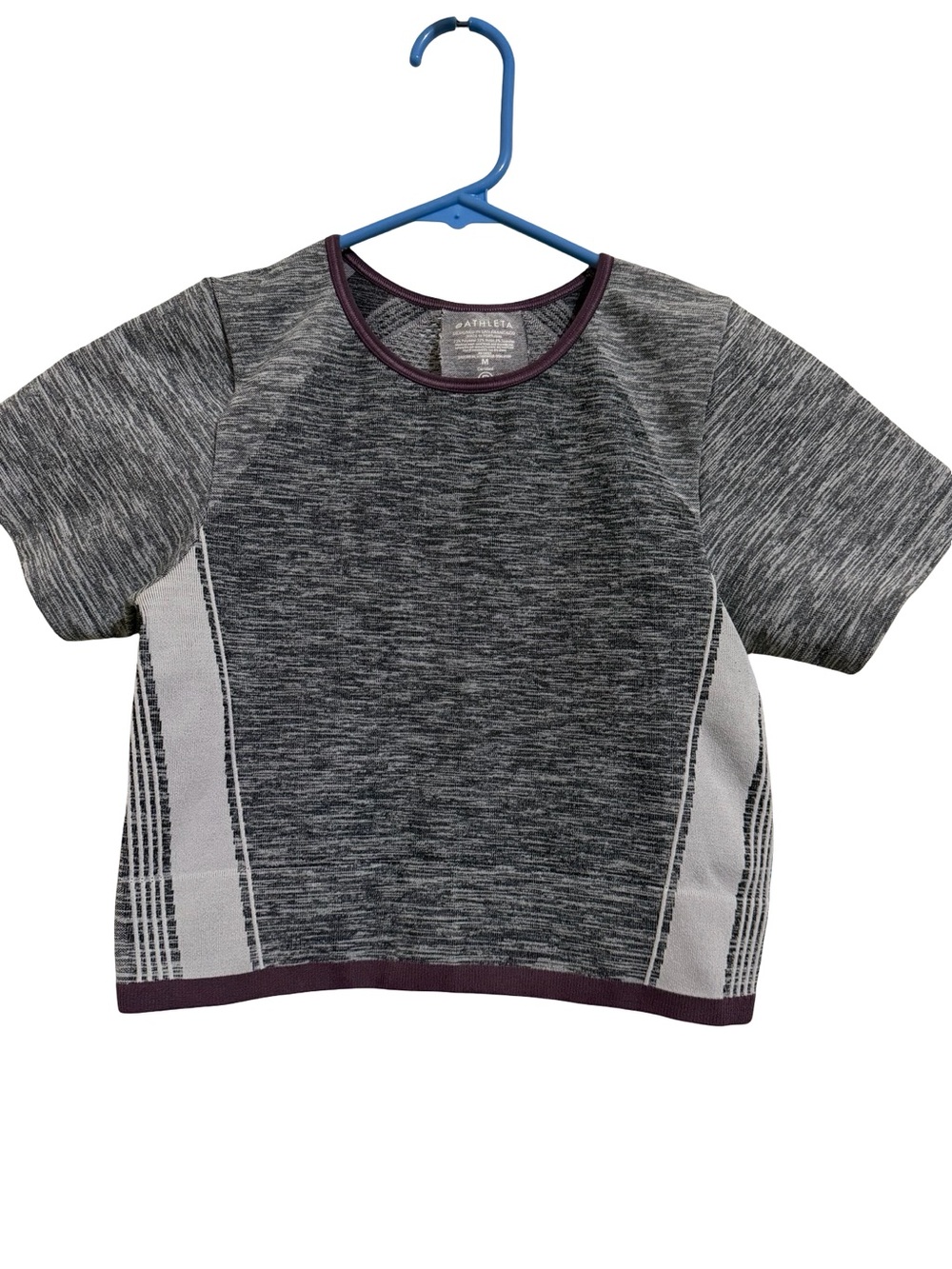 Athleta Charcoal Gray Short Sleeve Active Tee with Plum Trim Sz Medium